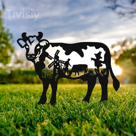 Garden Decor Art - Metal Milk Cow Silhouettes Lawn Ornaments, Festival Decorations